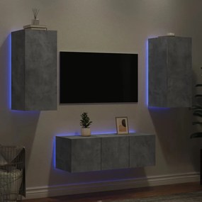 3216807 vidaXL Unități TV de perete cu LED-uri 4 piese gri beton lemn compozit