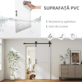 HOMCOM Ușă glisantă în stil rustic din lemn și oțel, Alb și Negru | Aosom Romania