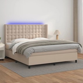 3139396 vidaXL Pat cu arcuri, cu saltea și LED, cappuccino 160x200cm piele eco