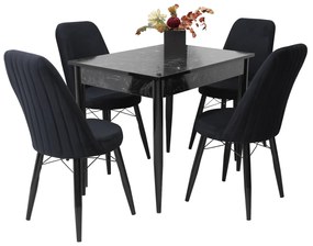 Set masă fixă Deco Negru Marmorat cu 4 scaune Minerva Negru