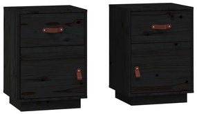 818314 vidaXL Noptiere, 2 buc., negru, 40x34x55 cm, lemn masiv de pin