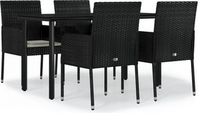 vidaXL Set mobilier de grădină cu perne, 5 piese, negru, poliratan