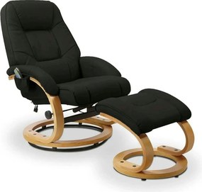 Fotoliu recliner cu taburet MATADOR, negru/stejar, piele ecologica/lem