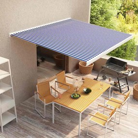 vidaXL Copertină manuală tip casetă, albastru și alb, 350 x 250 cm