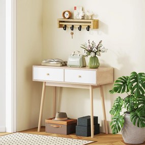 HOMCOM Masă de consolă cu 2 sertare și picioare din lemn, pentru living, intrare, hol, 86 x 35 x 75 cm, stejar și alb | Aosom Romania