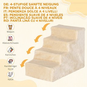 PawHut Scări pentru Câini, Scări cu 4 Trepte pentru Canapea cu Husă din Pluș Lavabilă, 44x60x35 cm, Bej