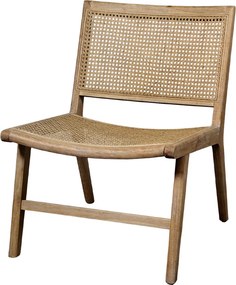 Fotoliu lounge din lemn de cauciuc cu șezut și spătar din rattan împletit, „Cannes”
