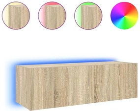 vidaXL Comodă TV de perete cu lumini LED, stejar sonoma, 100x35x31 cm