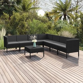3094457 vidaXL Set mobilier de grădină cu perne, 8 piese, negru, poliratan