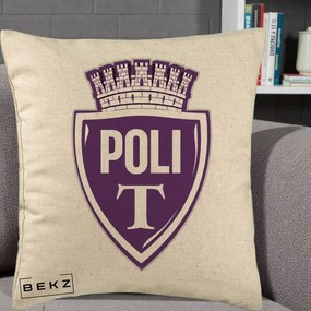 Perna Personalizata Poli Timisoara Fotbal, 40x40 cm, Bej, Husa Detasabila, Perna Inclusa, BEKZ®