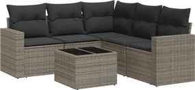 vidaXL Set mobilier grădină cu perne, 6 piese, gri, poliratan