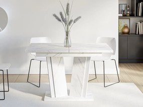 Masă sufragerie extensibilă Ledysa II (Marmură Alb + lucios Alb) (pentru 2-6 persoane). 1105392