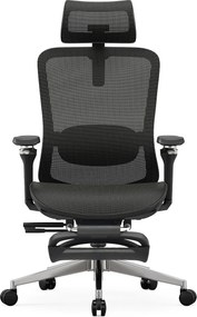 Scaun ergonomic premium Lita-H-M, masaj lombar electric, șezut glisant, tetieră 2D, cotiere 5D, reclinare 125°, suport picioare, bază metalică, Full Mesh, Negru