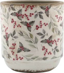 Ghiveci din ceramică cu frunze și fructe de pădure, aspect vintage, H13.5/D13 cm