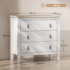 HOMCOM Comodă cu 3 Sertare și Mânere din Piele Ecologică Albă | Aosom Romania