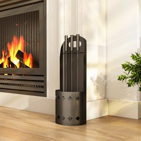 Outsunny Set servitor pentru șemineu 4 piese, accesorii unelte pentru șemineu cu mătură lopată tisonier și suport, din metal negru | Aosom Romania