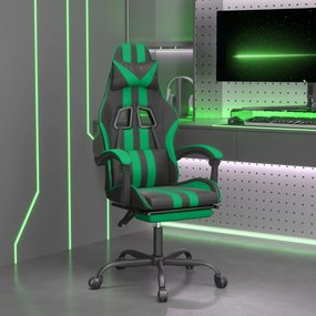 3143833 vidaXL Scaun de gaming cu suport picioare negru/verde, piele ecologică