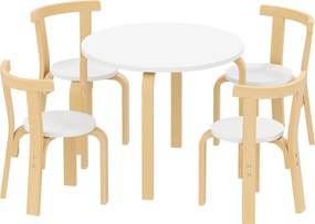 AIYAPLAY Set Masă și Scaune pentru Copii 3-8 Ani 5 piese cu Margini Rotunjite din Lemn Alb | Aosom Romania