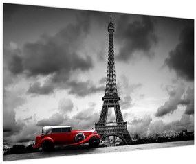 Tablou - Turnul Eiffel și mașina roșie (90x60 cm)