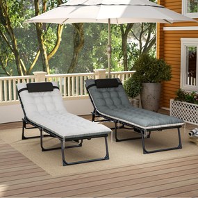 Outsunny Set de 2 șezlonguri, șezlong pliant și reglabil, pernă, tetieră, buzunar lateral, 60x190x31cm, gri | Aosom Romania