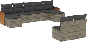vidaXL Set canapele de grădină, 9 piese, cu perne, gri, poliratan