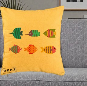 Perna Decorativa Pesti Colorati Cartoon, 40x40 cm, Galben, Husa Detasabila, Perna Inclusa, BEKZ®