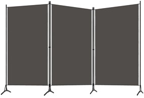 Paravan de cameră cu 3 panouri, antracit, 260 x 180 cm, textil