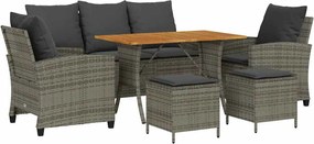 vidaXL Set mobilier grădină cu perne, 6 piese, gri, poliratan