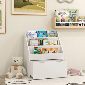 AIYAPLAY Bibliotecă Copii 3-8 Ani cu 3 Rafturi și Sertar, Raft de Depozitare Jucării, 62,5x30x70 cm, Alb | Aosom Romania