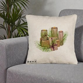 Perna Decorativa Lumanari cu Cadouri Naturale, 40x40 cm, Bej Canapea, Husa Detasabila, Perna Inclusa, BEKZ®