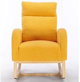 Scaun balansoar modern din material Teddy, cu șezut căptușit și buzunar lateral ascuns, pentru living și dormitor, 71x88x104,5 cm, Galben