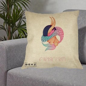 Perna Personalizata Zodiac Capricorn Cowgirl, 40x40 cm, Crem, Husa Detasabila, Perna Inclusa, BEKZ®