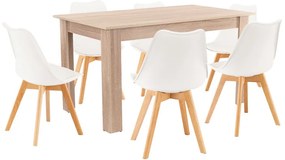Set de masă Zara 6+1 alb-stejar Sonoma