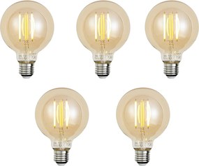 Set de 5 becuri LED inteligente E27, reglabile, G95, aurii, 7W, 806 lm, 1800-6500K
