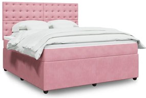vidaXL Pat box spring cu saltea, roz, 180x200 cm, catifea