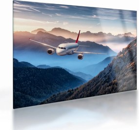 Tablou pe sticlă - Avion peste crestele montane (70x50 cm)
