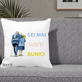 Cadou pentru Bunici - Perna Personalizata Cei Mai Iubiti Bunici Acuarela Spate, 40x40 cm, Alba Mata, Husa Detasabila, Perna Inclusa, BEKZ®