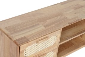 Comoda TV natur , din lemn de cauciuc metal si rattan , "Natqi"