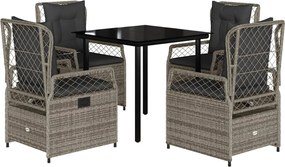 vidaXL Set mobilier de grădină cu perne, 5 piese, gri, poliratan