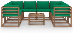 Set mobilier de gradina cu perne verzi, 9 piese