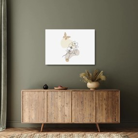 Tablou pe sticlă - Flori bej cu fluture N⁰3 (70x50 cm)