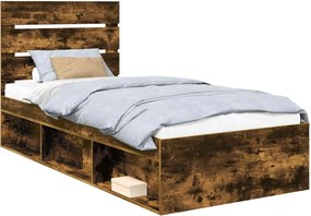 vidaXL Cadru de pat Stejar fumuriu 90 x 190 cm Lemn de pin masiv