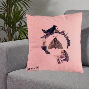 Perna Decorativa Gothic Wreath Corb Moliu Craniu, 40x40 cm, Roz, Husa Detasabila, Perna Inclusa, BEKZ®