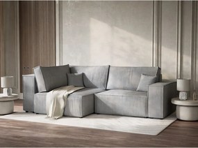 Colțar gri extensibil/cu spațiu de depozitare cu tapițerie din catifea reiată (cu colț pe partea stângă/în formă de ”L”) Tonga – Maison de Rêve