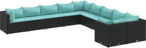 vidaXL Set canapele de grădină cu perne, 10 piese, negru, poliratan