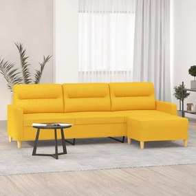 3153434 vidaXL Canapea cu 3 locuri și taburet, galben deschis, 210 cm, textil