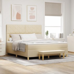 vidaXL Pat Box Spring cu Saltea și Bancă Crem 180x200 cm Țesătură