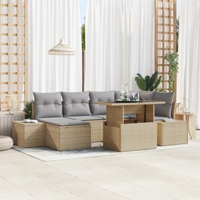 vidaXL Set de canapea de grădină , 7 piese, din ratan bej, cu perne
