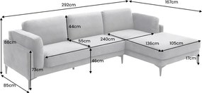 Coltar cu sezlong dreapta, Catifea gri inchis, MANHATTAN 295cm