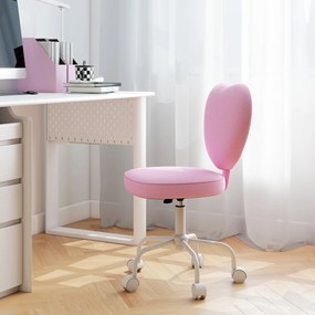 HOMCOM Scaun de Birou în Formă de Inimă, Bază cu 5 Roți, Înălțime Reglabilă, 40x50x79-89 cm, Roz | Aosom Romania